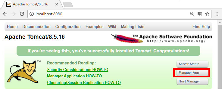 Tomcatの管理者画面起動